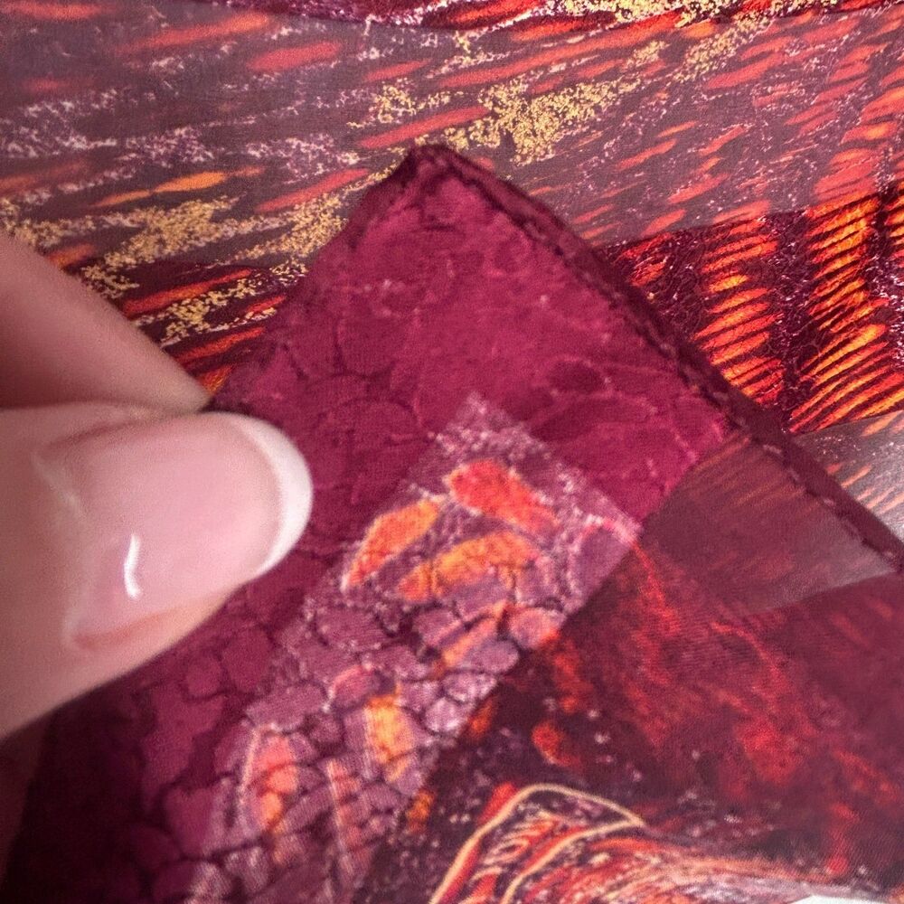 Jones New York Silk Scarf Burgundy Orange Brown Abstract Sheer Stripes - Picture 4 of 5